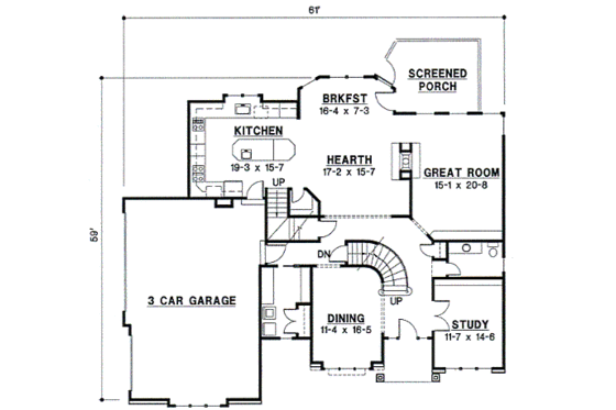 Floor Plan - Main Floor for Traditional House Plan #67-609 - 4 bed, 3.5 bath