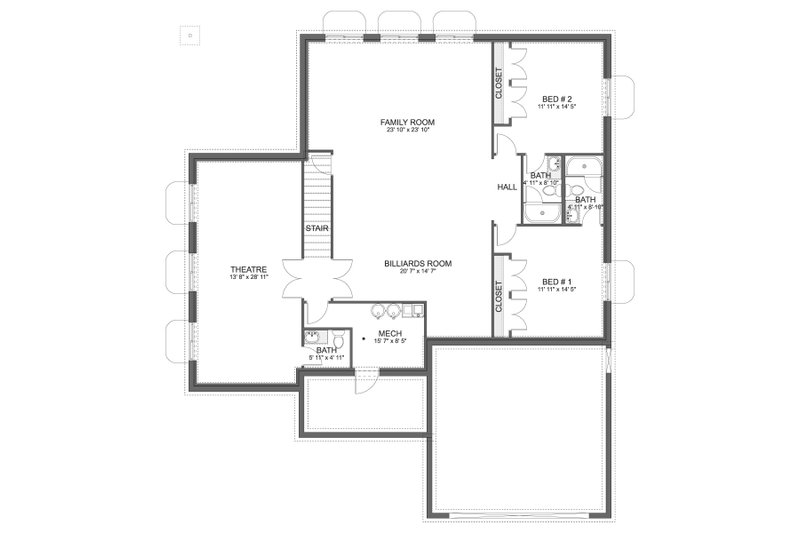 House Blueprint - Floor Plan - Lower Floor for Farmhouse House Plan #1060-389 - 3 bed, 2 bath