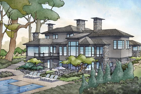 Exterior - Rear Elevation 1 for Contemporary House Plan #928-261 - 4 bed, 4.5 bath