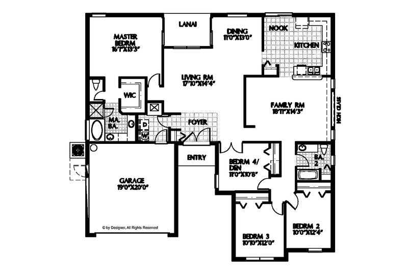 House Plan Design - Floor Plan - Main Floor for Mediterranean House Plan #999-102 - 4 bed, 2 bath