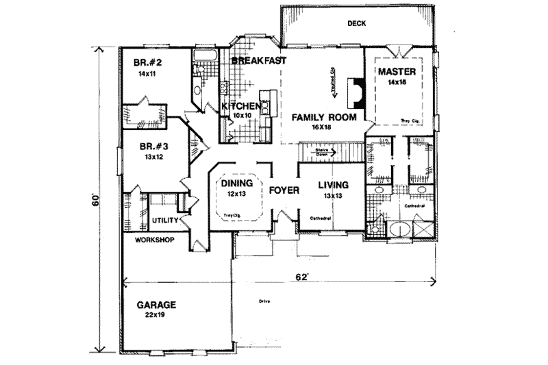 Home Plan - Floor Plan - Main Floor for European House Plan #56-181 - 3 bed, 2 bath