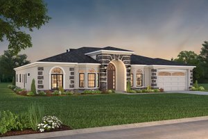 Adobe / Southwestern Exterior - Front Elevation Plan #1-1136