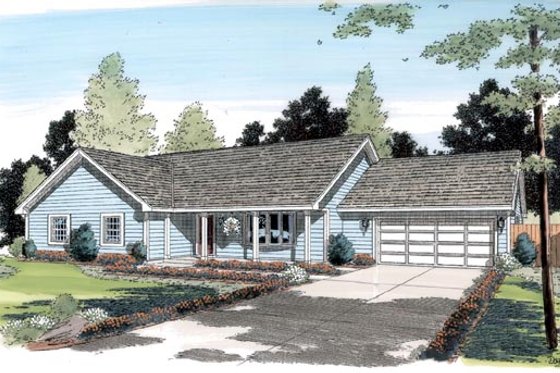 Exterior - Front Elevation for Ranch House Plan #312-169 - 3 bed, 2 bath