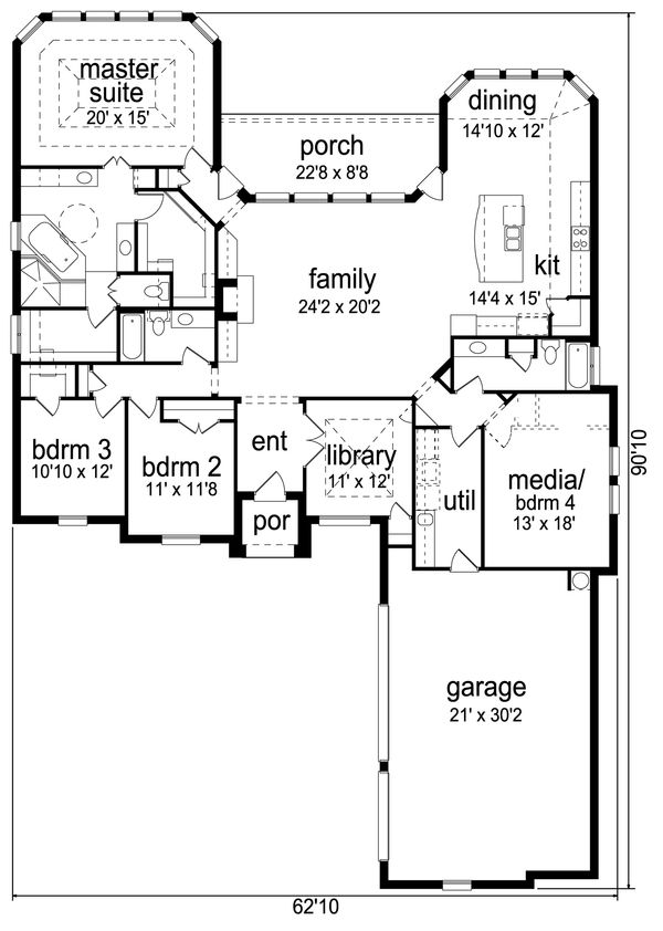 Architectural House Design - European Floor Plan - Main Floor Plan #84-608