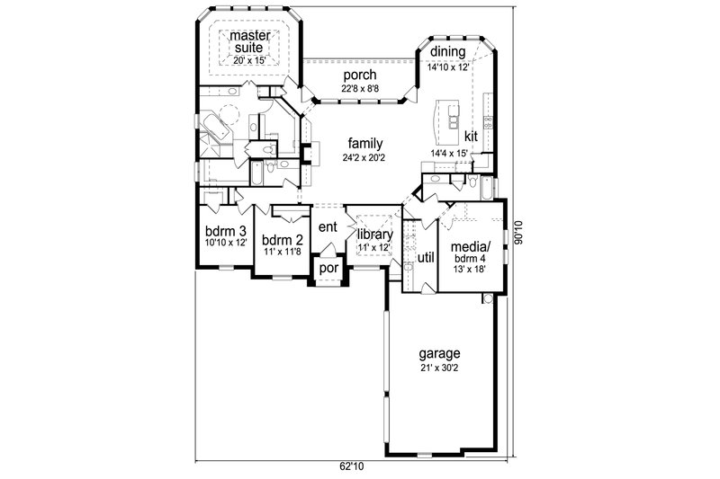 Architectural House Design - Floor Plan - Main Floor for European House Plan #84-608 - 3 bed, 3 bath