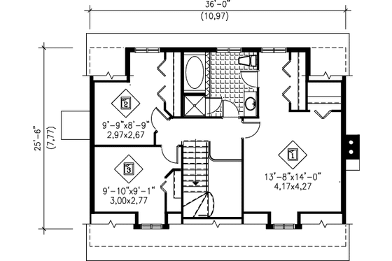 Floor Plan - Upper Floor for European House Plan #25-4251 - 3 bed, 2 bath