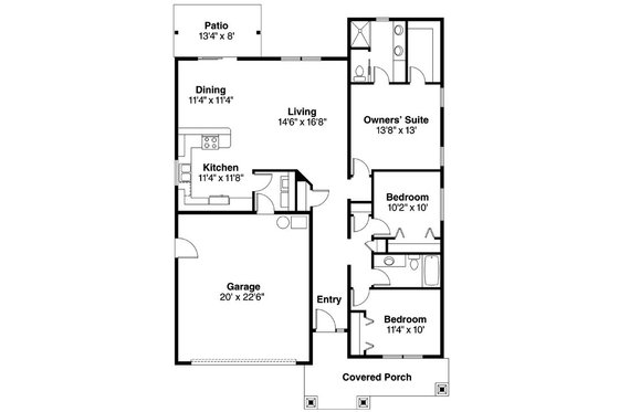 Floor Plan - Main Floor for Craftsman House Plan #124-747 - 3 bed, 2 bath