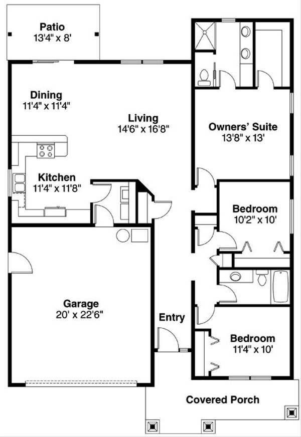 Craftsman Style House Plan - 3 Beds 2 Baths 1500 Sq/Ft Plan #124-747