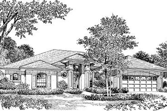 Exterior - Front Elevation for Mediterranean House Plan #417-272 - 3 bed, 2.5 bath