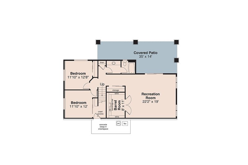 House Design - Floor Plan - Lower Floor for Craftsman House Plan #124-1414 - 3 bed, 2.5 bath
