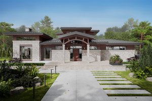 House Blueprint - Prairie Exterior - Front Elevation Plan #924-21