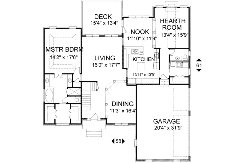 Home Plan - Floor Plan - Main Floor for European House Plan #56-199 - 3 bed, 2.5 bath