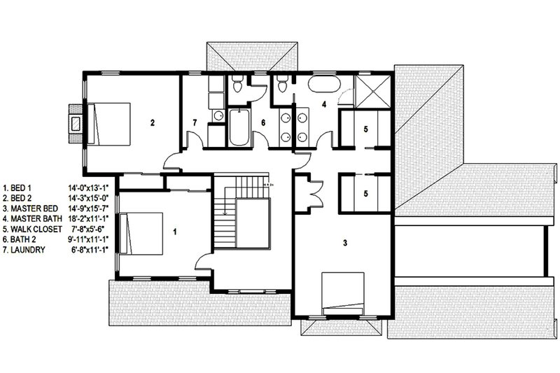 Architectural House Design - Floor Plan - Upper Floor for Farmhouse House Plan #497-44 - 3 bed, 2.5 bath
