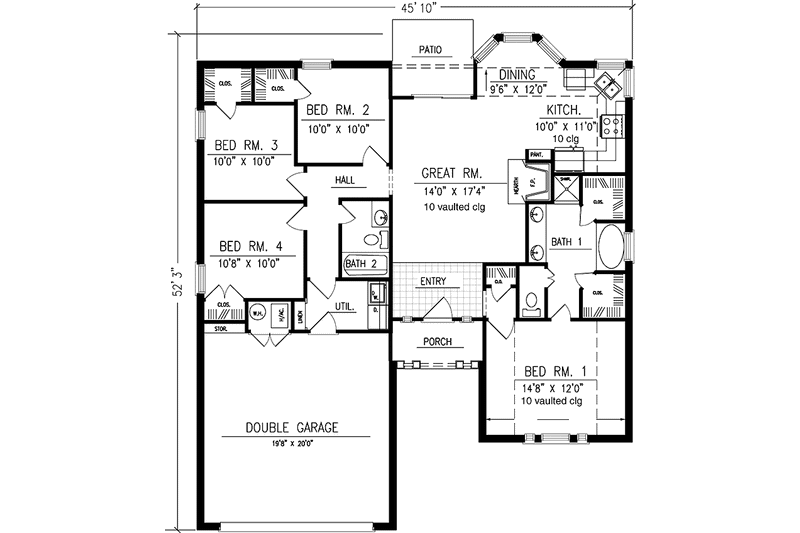 Dream House Plan - Floor Plan - Main Floor for Country House Plan #42-677 - 4 bed, 2 bath