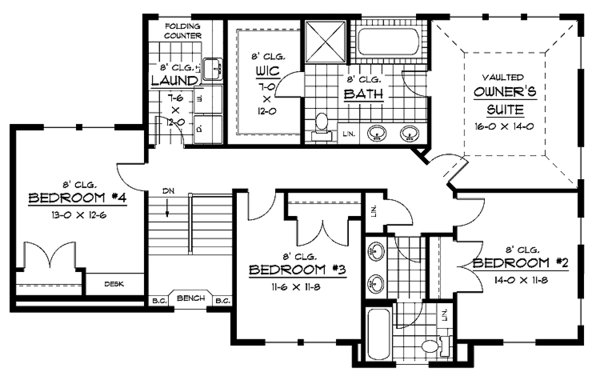 House Design - European Floor Plan - Upper Floor Plan #51-636