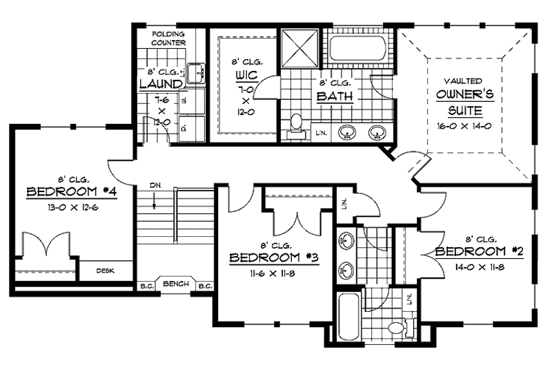 Home Plan - Floor Plan - Upper Floor for European House Plan #51-636 - 4 bed, 2.5 bath
