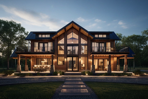 Exterior - Front Elevation 3 for Cabin House Plan #1109-5 - 5 bed, 5.5 bath