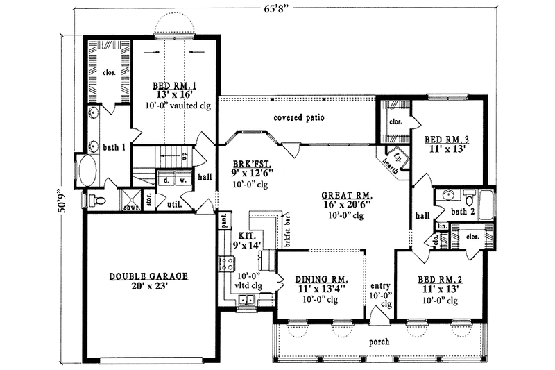 Home Plan - Floor Plan - Main Floor for Country House Plan #42-699 - 3 bed, 2 bath