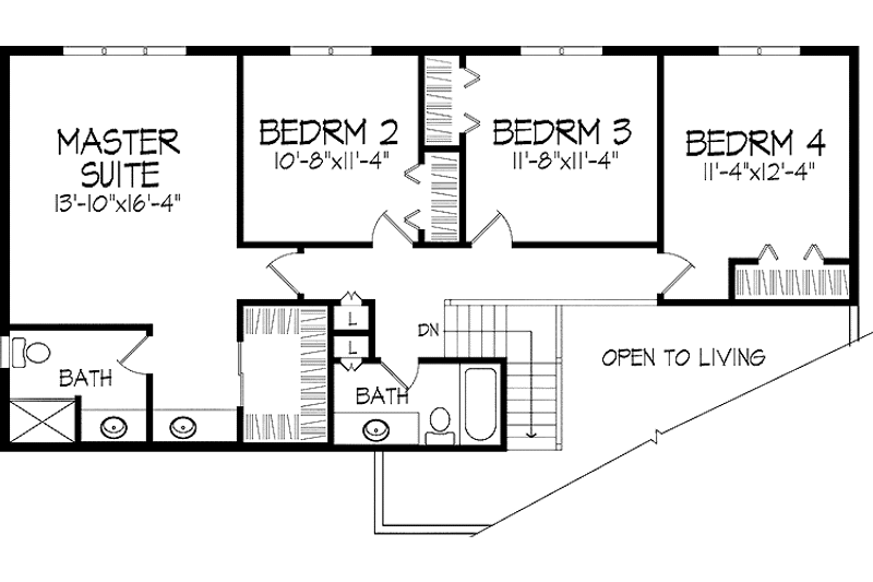 House Blueprint - Floor Plan - Upper Floor for Contemporary House Plan #51-887 - 4 bed, 2.5 bath