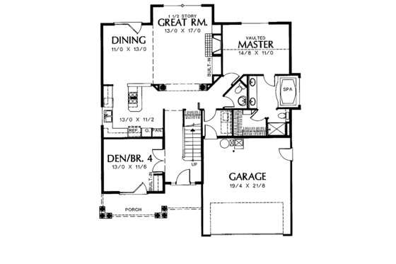 Floor Plan - Main Floor for Bungalow House Plan #48-727 - 4 bed, 2.5 bath