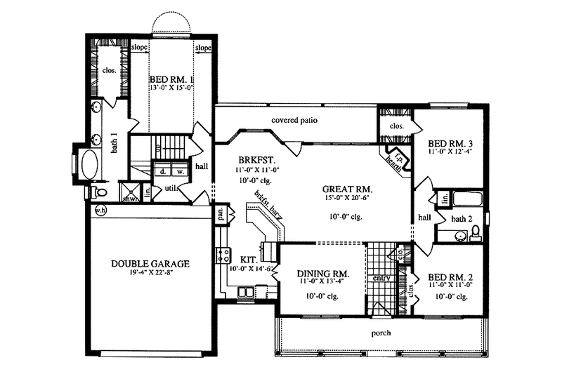 Home Plan - Floor Plan - Main Floor for Country House Plan #42-457 - 3 bed, 2 bath