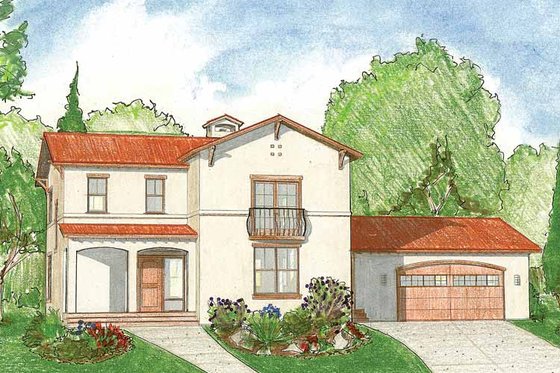 Exterior - Front Elevation 3 for Mediterranean House Plan #1042-2 - 3 bed, 2.5 bath