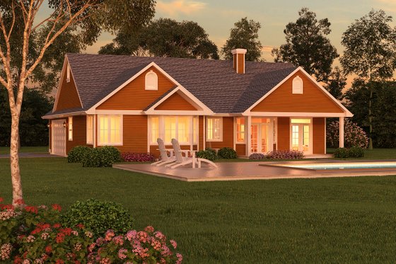 Exterior - Rear Elevation 5 for Ranch House Plan #18-1057 - 3 bed, 2 bath