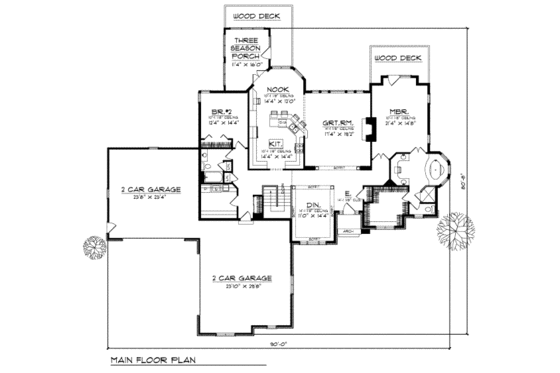 Floor Plan - Main Floor for European House Plan #70-370 - 4 bed, 3.5 bath