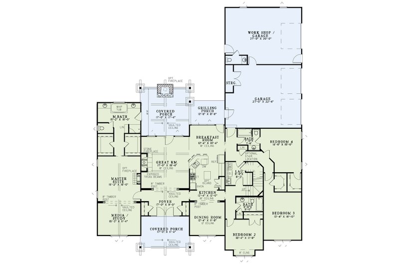 Home Plan - Floor Plan - Main Floor for Craftsman House Plan #17-2372 - 4 bed, 3.5 bath