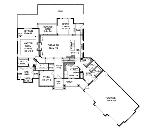 Architectural House Design - Colonial Floor Plan - Main Floor Plan #1010-40