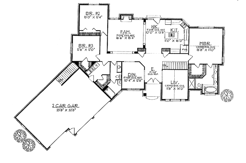 Architectural House Design - Floor Plan - Main Floor for Ranch House Plan #70-1300 - 3 bed, 2 bath