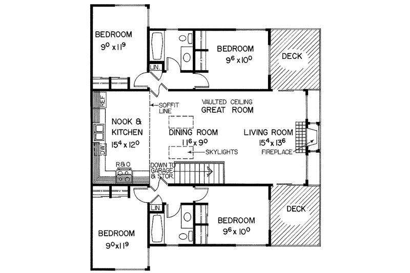 Home Plan - Floor Plan - Main Floor for Contemporary House Plan #60-736 - 4 bed, 2 bath