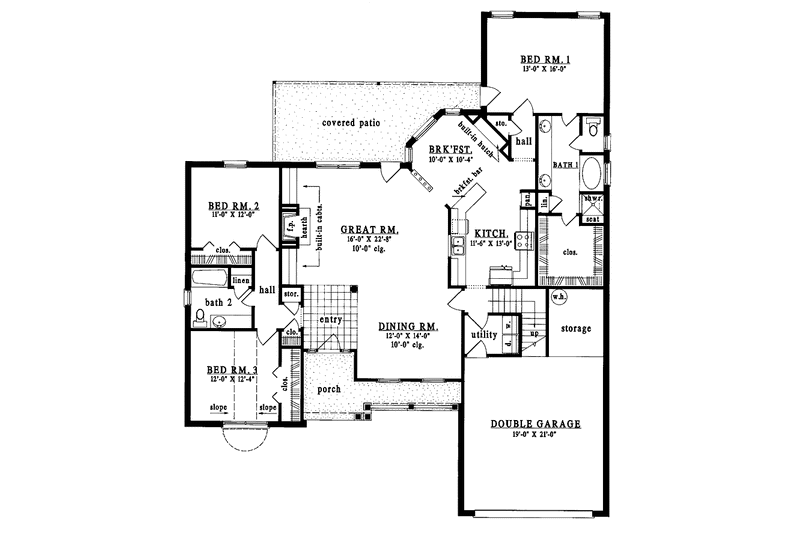 House Design - Floor Plan - Main Floor for Country House Plan #42-429 - 3 bed, 2 bath