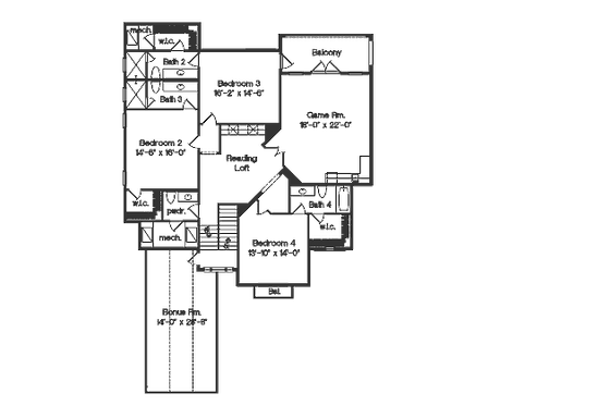 Floor Plan - Upper Floor for European House Plan #135-159 - 4 bed, 5.5 bath