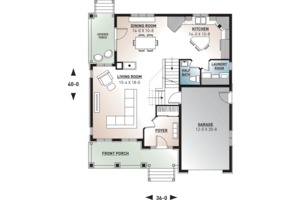Floor Plan - Main Floor for Farmhouse House Plan #23-807 - 3 bed, 1.5 bath