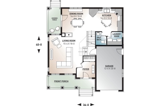 Floor Plan - Main Floor for Farmhouse House Plan #23-807 - 3 bed, 1.5 bath