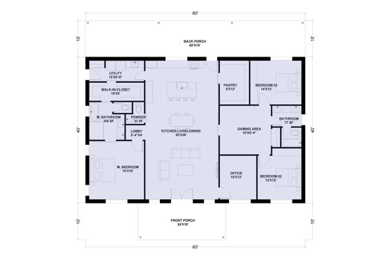 Floor Plan - Main Floor for Barndominium House Plan #1107-6 - 3 bed, 2 bath