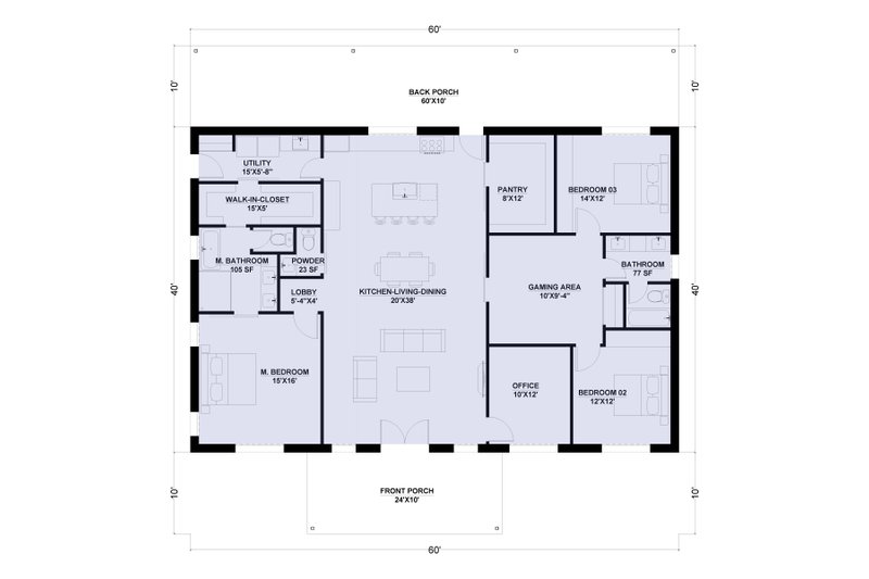 House Design - Floor Plan - Main Floor for Barndominium House Plan #1107-6 - 3 bed, 2 bath