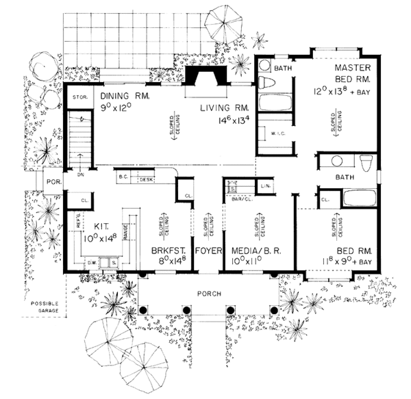 House Design - Tudor Floor Plan - Main Floor Plan #72-879