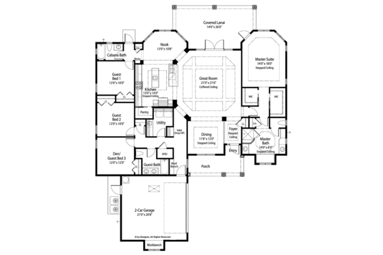 Floor Plan - Main Floor for Mediterranean House Plan #938-76 - 3 bed, 3 bath