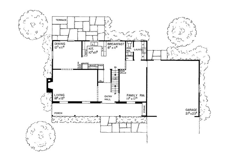 Dream House Plan - Floor Plan - Main Floor for Country House Plan #72-581 - 4 bed, 2.5 bath