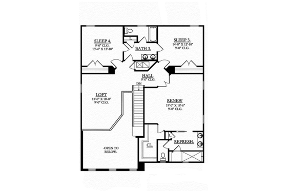 Floor Plan - Upper Floor for Colonial House Plan #1058-68 - 4 bed, 3 bath