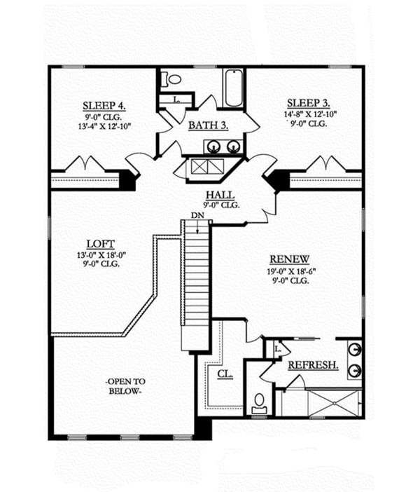 Colonial Floor Plan - Upper Floor Plan #1058-68