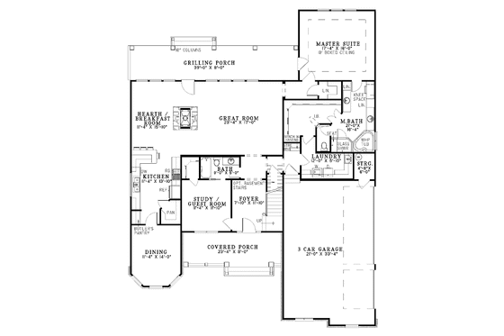 Floor Plan - Main Floor for Craftsman House Plan #17-2807 - 4 bed, 3 bath