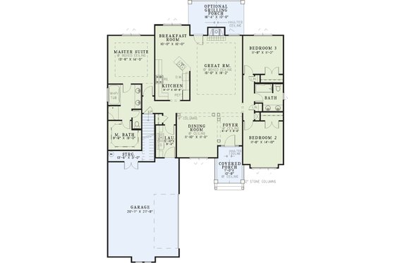 Floor Plan - Main Floor for Craftsman House Plan #17-2219 - 3 bed, 2 bath