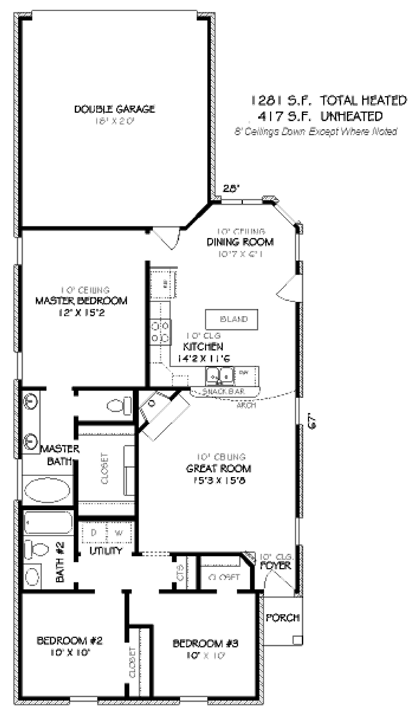 Floor Plan - Main Floor for Traditional House Plan #424-53 - 3 bed, 2 bath