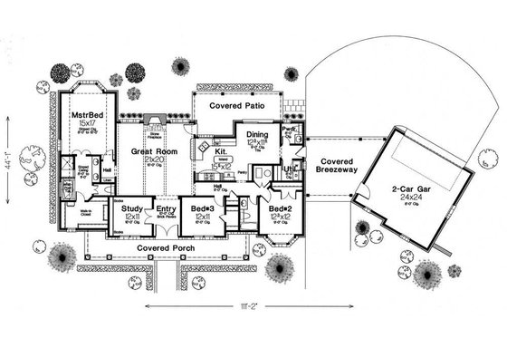 Floor Plan - Main Floor for Colonial House Plan #310-595 - 3 bed, 2 bath