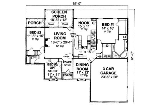 Floor Plan - Main Floor for European House Plan #20-1828 - 3 bed, 2 bath