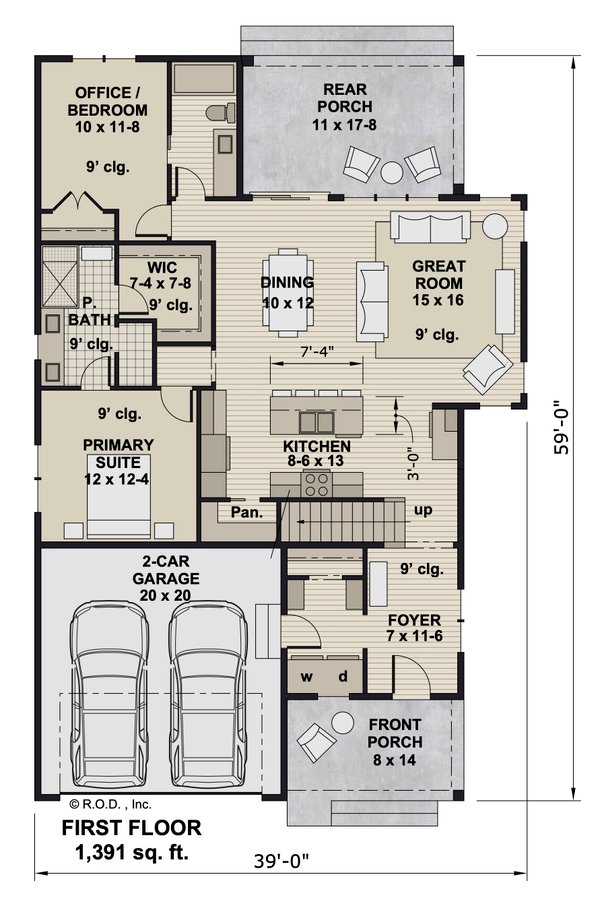 House Blueprint - Craftsman Floor Plan - Main Floor Plan #51-1459
