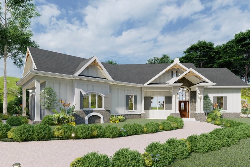 House Blueprint - Exterior - Front Elevation 3 for Ranch House Plan #54-466 - 3 bed, 2.5 bath